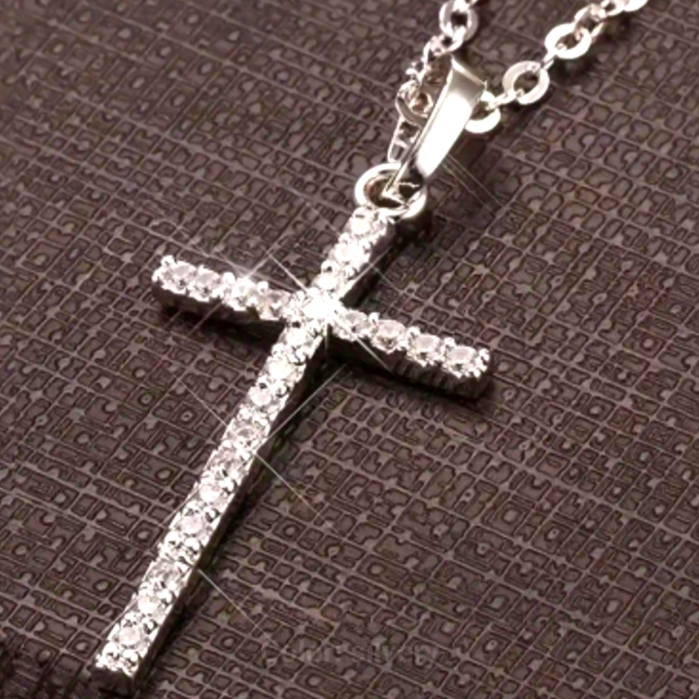 Simulated Diamond Cross Necklace Stainless Steel NP